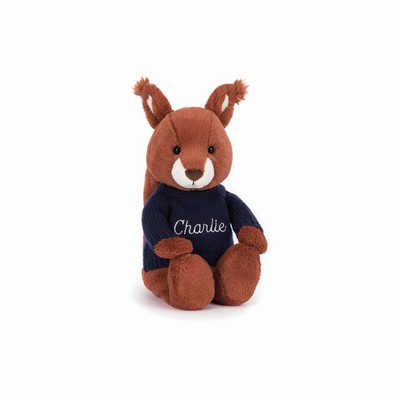 Jellycat Bashful Squirrel with Navy Jumper USA | 07584CFPW